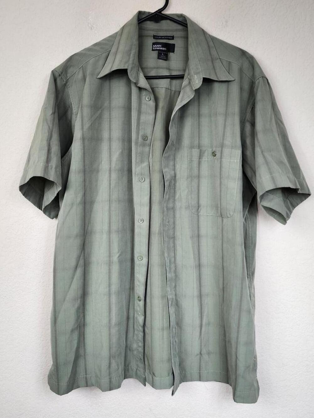 Large Marc Edwards Green Button Up Plaid Shirt Top